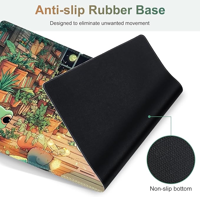 Large Gaming Mouse Pad Set 4 in 1 Ergonomics Keyboard Desk Mat with Memory Foam Wrist Rest Computer PC Extended Game Mousepad Non-Slip Desk Matt Easy Typing Pain Relief I Frog &amp Mushroom