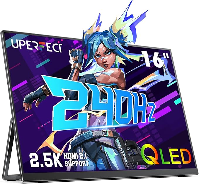 UPERFECT 2.5K 240Hz QLED Portable Monitor 16 2560x1600 QHD 100% DCI-P3 400 Nits Portable Gaming Monitor w/Stand &amp VESA Adaptive Sync HDMI 2.1 External Screen for Laptop PC Phone Game Console