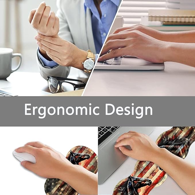 Large Gaming Mouse Pad + Keyboard Wrist Rest + Wrist Support + Coaster Set Memory Foam Ergonomic for Easy Typing XXL Extended Gaming Mouse Pad Table Pad - Flag Horse American