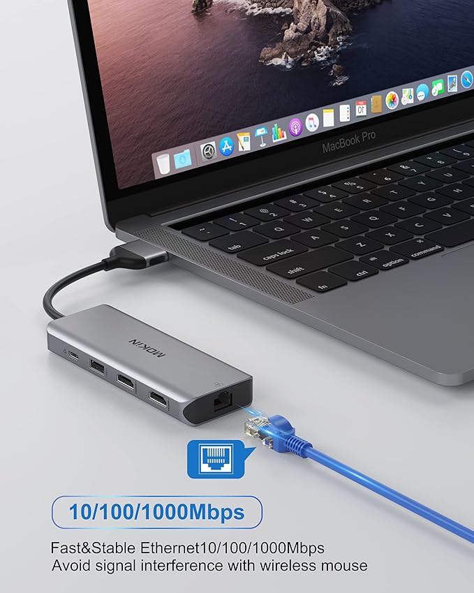MacBook Pro Docking Station Dual Monitor MacBook Pro HDMI Adapter9 in 1 USB C Adapters for MacBook Pro Air Mac HDMI Dock Dongle Dual USB C to Dual HDMI Ethernet 3USB SD/TF100W PD
