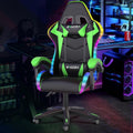 Gaming Chair with RGB LED Lights Ergonomic Computer Chair with Headrest and Lumbar Support PU Leather High Back Height Adjustable Swivel Video Game Chairs for Adults(Green)