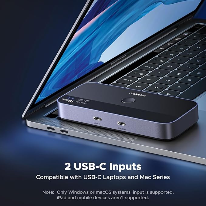 UGREEN 10 Gbps USB-C Switch Support File Sync &amp Cross-Screen Drag USBC 3.2 Switch 2 Computers Share 4 USB 3.2 Gen 2 Ports USB Switcher Selector Sharing Keyboard and Mouse with Controller