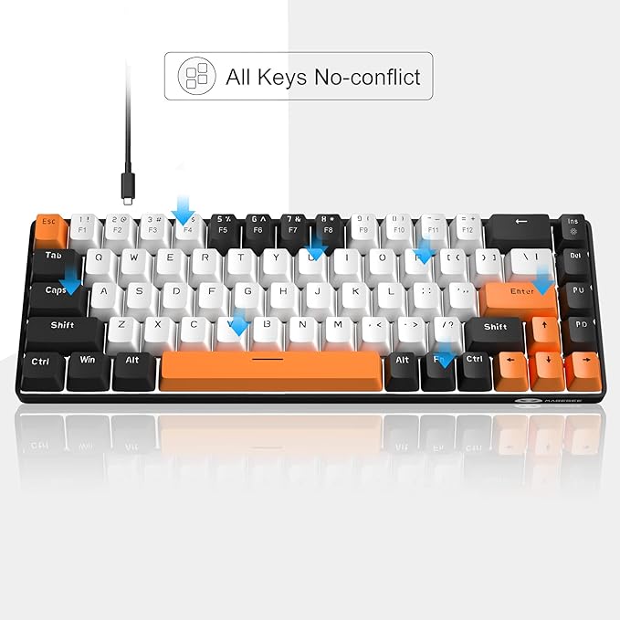 MageGee Portable 60% Mechanical Gaming Keyboard MK-Box LED Backlit Compact 68 Keys Mini Wired Office Keyboard with Red Switch for Windows Laptop PC Mac - White/Black