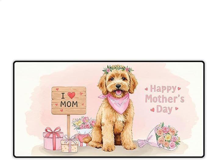Happy Mother's Day Goldendoodle Love Dog Mom Heart Flower Desk Mat Full Keyboard Mouse Pad Doodle Dog Lover Gifts Idea Large Mousepad 12004