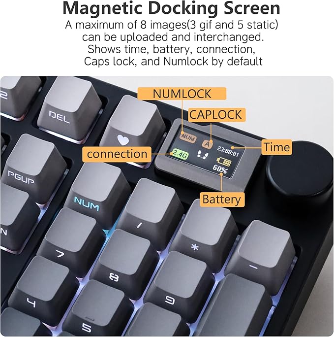 NJ98 Wireless Custom Mechanical Keyboard with Screen Knob 96% Hot Swappable RGB Keyboard Mac Windows (Black Samurai Brass Plate-Box Deep Sea)
