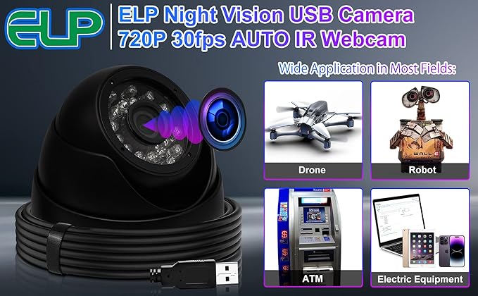 ELP 1megapixel Day Night Vision Indoor&ampOutdoor CCTV USB Dome Housing Camera Vandal-Proof for House and Pc Industrial Security.CCTV Camera for Baby Monitor Pets MonitorHome Security