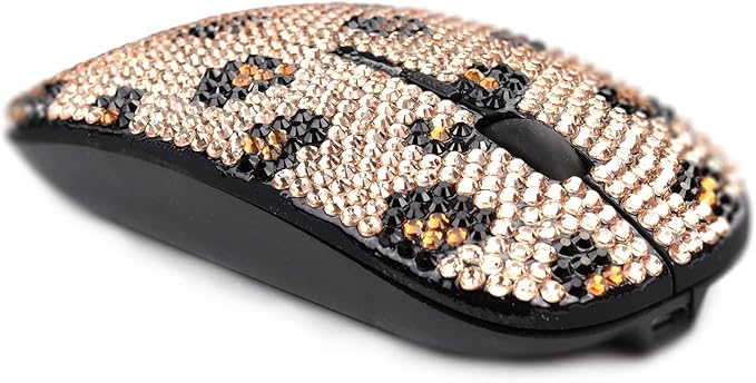 SA@ Bling Crystal Rhinestone Wireless Mouse Sparkly Computer Mouse with USB Receiver for Girls Bedazzled Leopard Mice for Notebook PC Laptop MacBook (Champagne)