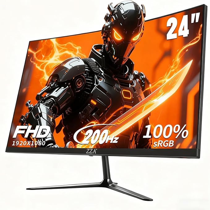 ZZA 24 Inch FHD 1080P 200Hz|144Hz Curved Gaming Monitor 1ms MPRT VA Panel 2800R Curvature AMD FreeSync Ultra-Thin Bezel for Esports PS5 Xbox Series X/S PC VESA Mount