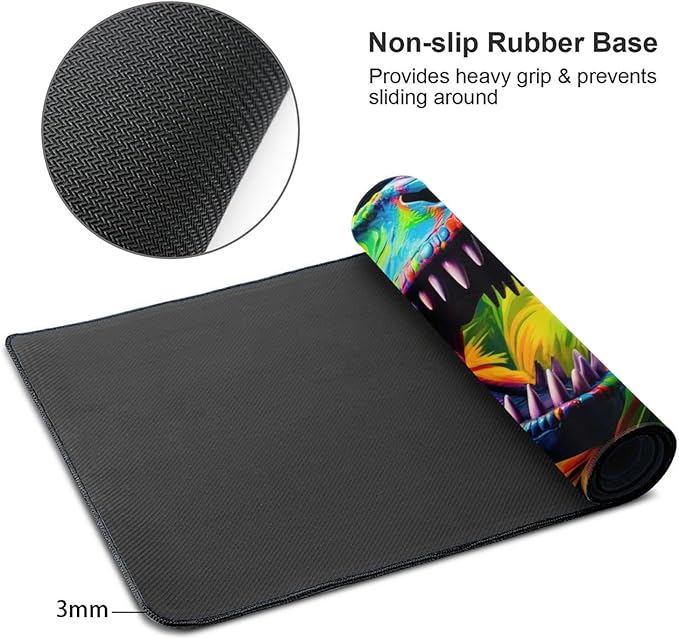 Colorful Dinosaur Mouse Pad Non Slip Large Desk Keyboard Mat Gaming Protection Pad 16X29.5 Inch