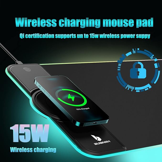 Gaming Mouse Pad Wireless Charging 15W Fast Extended Large Size 10 Lighting Modes Office &amp Gaming 31.5X11.8 (Galaxy)
