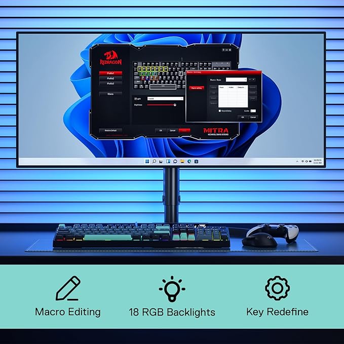 Redragon K582 SE Wired RGB Gaming Keyboard 104 Keys Mechanical Keyboard w/Mixed Color Round PBT Keycaps Dynamic 16.8M RGB Backlit &amp Linear Red Switch Redefine Software Supported