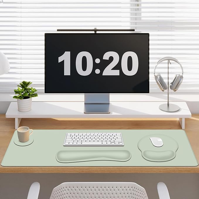 4 PCS Mouse Pad Desk Mat Protector Keyboard Wrist Rest + Comfortable Mouse Pad with Wrist Rest +Coaster Large Gaming Mousepad for Computer Laptop 35.4X 15.7 Deskpad for Office Home I Bean Green