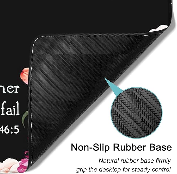 Desk Pad Extended Large Mouse Pad with Stitched Edges (31.5X11.8In) Ergonomic Mouse Wrist Rest Support Waterproof Computer Keyboard Mouse Mat Peony Flower Psalm 46:5 XXL Black Gaming Mouse Pad