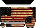 Large Mouse Pad with Wrist Support 4in1 Set XXL Game Mousepad + Keyboard Wrist Rest+Mouse Wrist Rest+Coaster with Ergonomic Design Gaming Mat for Home Office Table Computer I Retro USA Flag