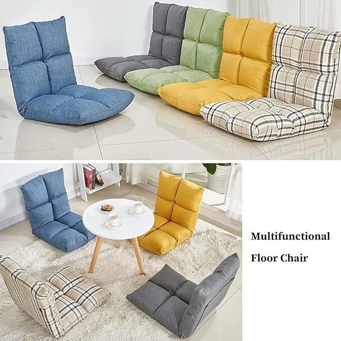 ELEFOCUS Floor Chair with 5-Position Adjustable Japanese Floor Gaming Chair with Back Support Indoor Linen Fabric Padded Sofa Chairs(Brown)