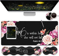 Keyboard Mouse Pad Wrist Rest Support Set Extended Gaming Mouse Pad Large XXL Mousepad + Ergonomic Memory Foam Wrist RestOffice Desk Mat Waterproof Writing Pad Peony Flower Psalm 46:5 Black