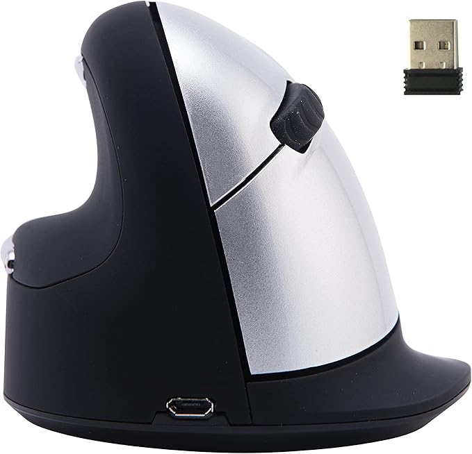 R-Go HE Vertical Ergonomic Mouse Wireless Large Left Hand 1750 DPI 5 Buttons Prevents Tennis Elbow/Mouse Arm RSI- Compatible Windows/Mac Black/Silver