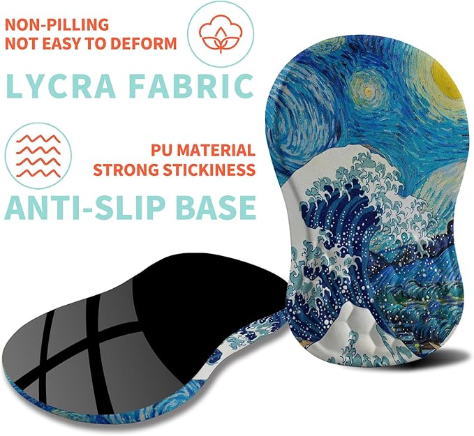 Ergonomic Mouse Pad Wrist Support with Memory Foam Massage Bulge Carpal Tunnel Pain Relief Mousepad Wrist Rest for Mouse(12x8 inchWave Starry)