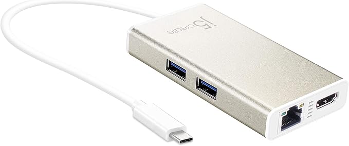 j5create USB C Hub Multi-Adapter Docking Station with HDMI 4K 2X USB 3.1 SuperSpeed Ports Ethernet Power Delivery 2.0 (JCA374)