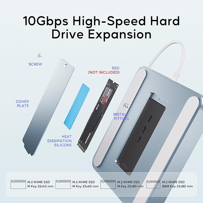 USB C HUB for iMac 24 inch 2021/2023/2024 PULWTOP USB Hub Adapter iMac Accessories for iMac M1/M3/M4 with USB C 10Gbps 3*USB A SD/TF Docking Station Support Expand M.2 SSD (Not Included)Blue