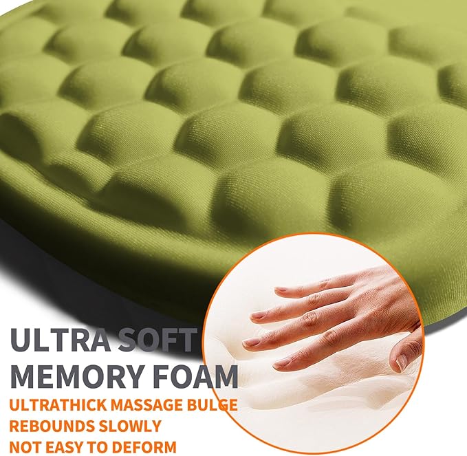 Ergonomic Joint Wrist Support Mouse Pad with Memory Foam Cushion Massage Bump Carpal Tunnel Pain Relief Mousepad Slope Design for Wrist Rest 11.8x7.9 in Khaki Green
