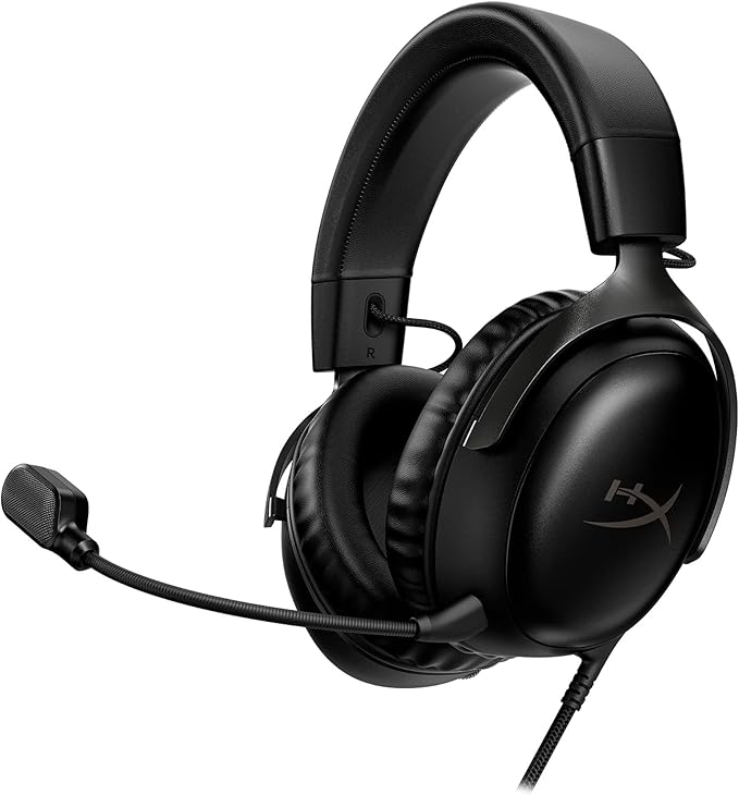HyperX Cloud III – Wired Gaming Headset PC PS5 Xbox Series X|S Angled 53mm Drivers DTS Spatial Audio Memory Foam Durable Frame Ultra-Clear 10mm Mic USB-C USB-A 3.5mm – Black