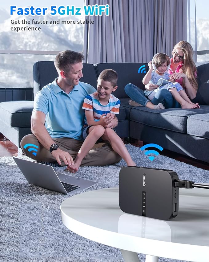 NewQ Filehub AC750 Travel Router: Portable Hard Drive SD Card Reader &amp Mini WiFi Range Extender for Travel | Wireless Access External Harddrive &amp USB Storage Device to Backup Photo &amp Files