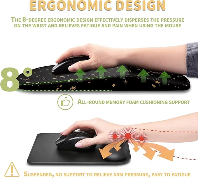 Ergonomic Wrist Rest Support Mouse Pad Massage Design Relief Carpal Tunnel Pain Entire Memory Foam Non-Slip Computer Mouse Pads for Wireless Starry Sky