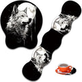 Mouse Wrist Rest and Keyboard Wrist Rest Pad+ Coaster Set Non-Slip Rubber Base Smooth Surface Ergonomic Gaming Mouse Pad for Easy Typing and Pain Relief Wolf Moon