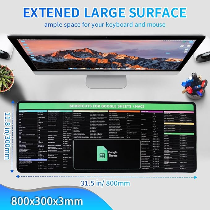 Google Sheet Shortcut Mouse Pad Large Mousepad for Google Excel Spreadsheet Extended Gaming Pad for Desk 31.5”x11.8” Waterproof Anti Slip Keyboard Pad with Google Sheet Shortcuts (Mac)