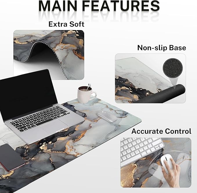 Britimes Black Ink Landscape Keyboard Mouse Pad Set 4in1 Large Mousepad+Keyboard Wrist Rest+Mouse Wrist Rest+Coaster Set with Ergonomic Design for Home Office Computer 35.4x15.7 inches