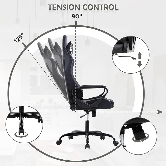 Gaming Chair High Back PU Leather Gaming Chairs Computer Chair with Armrest Headrest and Lumbar Support for Kids Teen Adults Men Women Height Adjustable Gamer Chair Computer Chairs for Adults