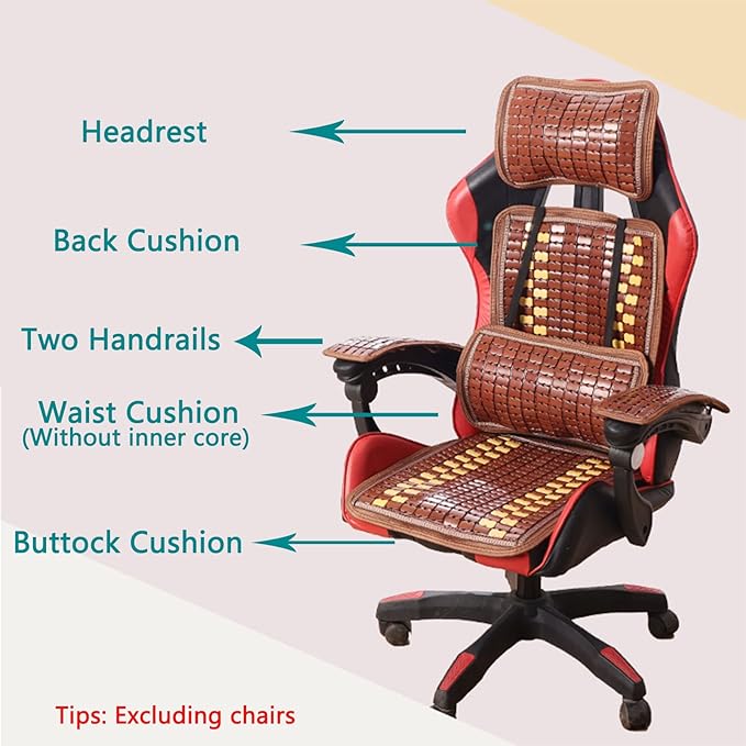 RAZANA Gaming Chair Bamboo Cushion Gaming Chairs for Adults 5pc Set Video Game Chairs Summer Mat Bring The Best Competitive Form Without Fear of Heat (B)