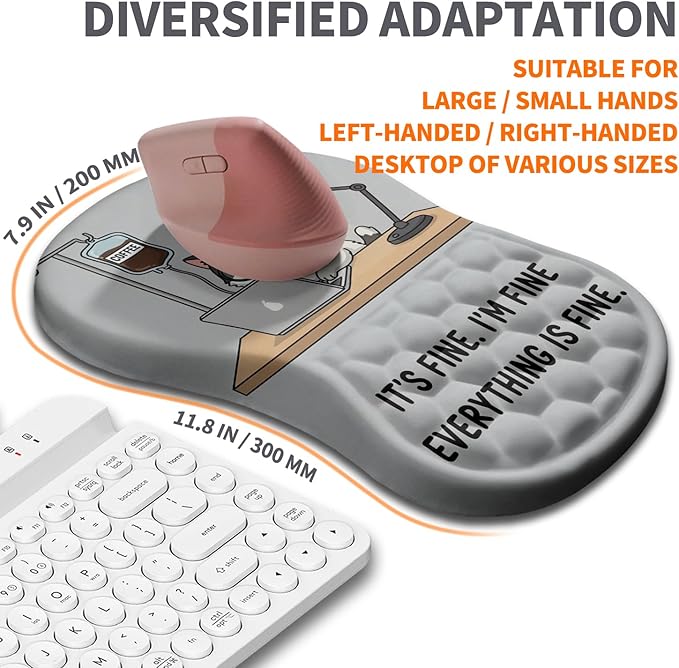 Ergonomic Joint Wrist Support Mouse Pad with Memory Foam Cushion Massage Bump Carpal Tunnel Pain Relief Mousepad Slope Design for Wrist Rest 11.8x7.9 in Funny Coffee Cat
