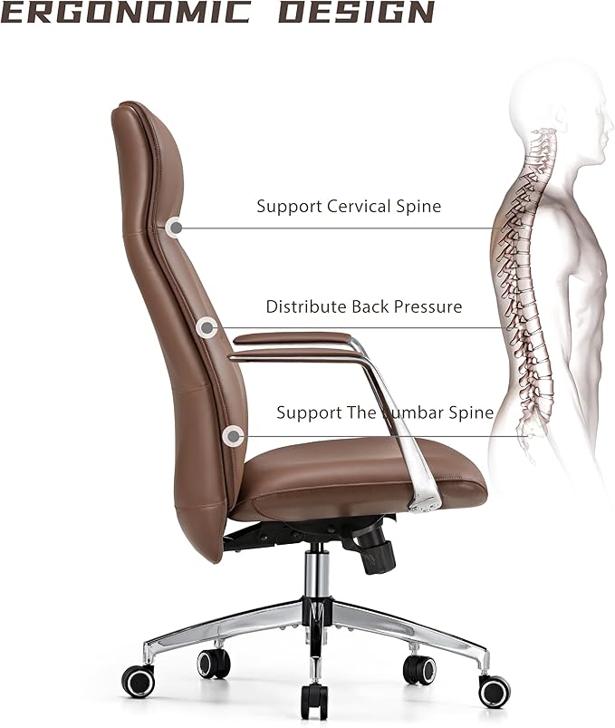 EUREKA ERGONOMIC Royal Slim Executive High Back Brown Leather Office Chair Home Desk Chair for Adults Big and Tall with Wheels Swivel Rolling