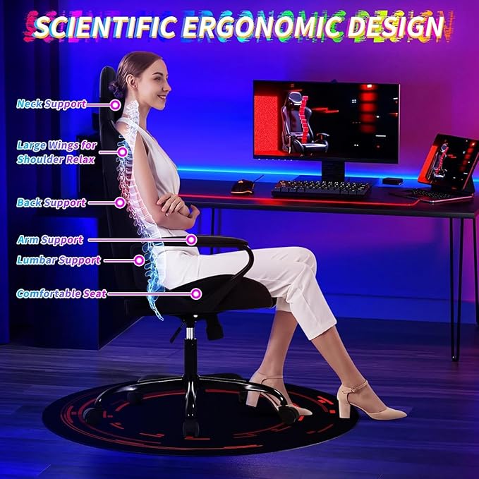 Bigacc Modern Ergonomic Gaming Chair Black Lumbar Support Flip Up Arms Headrest Heavy Duty 250 lbs Weight Limit