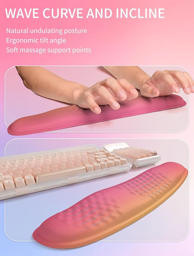 Hokafenle 2in1 Combination Wave Keyboard Wrist Rest and Ergonomic Curvature Mouse Pad Wrist Support for Relieve Wrist Pain Filled with Soft Cushion Memory Foam Sunset Glow