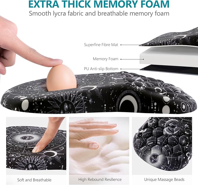 Mouse Pad Wrist Support Ergonomic Mouse Pad with Wrist Rest Comfortable Computer Mouse Pad for Laptop Pain Relief Mousepad with Non-Slip PU Base Sun Moon