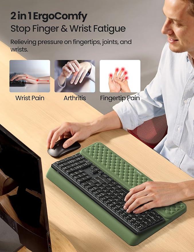 Vaydeer Wrist Rest with Keyboard Stand Computer Wrist Support Pad Ergonomic Keyboard Riser Holder Lifter Tray with Wrist Pad Soft Memory Foam Desk Cushion Palm Hand Typing for Office Home School