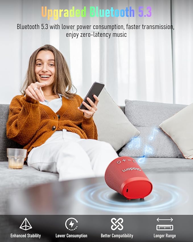 Portable Bluetooth Speaker Wireless with 9 Color Lights 20H Playtime Stereo Pairing Deep Bass IPX6 Waterproof Bluetooth 5.3 Small Speaker for Home Party Outdoor Camping Beach Gift