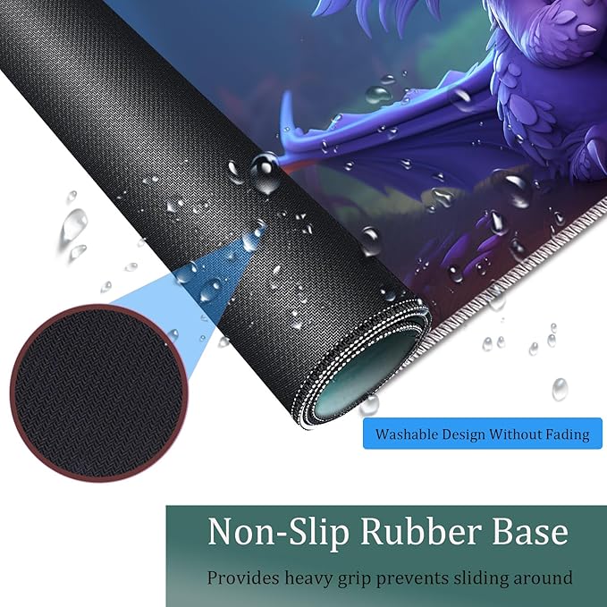 Large Game Mouse Pad + Wrist Support Pad + Coffee Coaster Desk Pad with Sewn Edges Anti-Slip Set pad Suitable for Office Work and Home - Purple Dragon