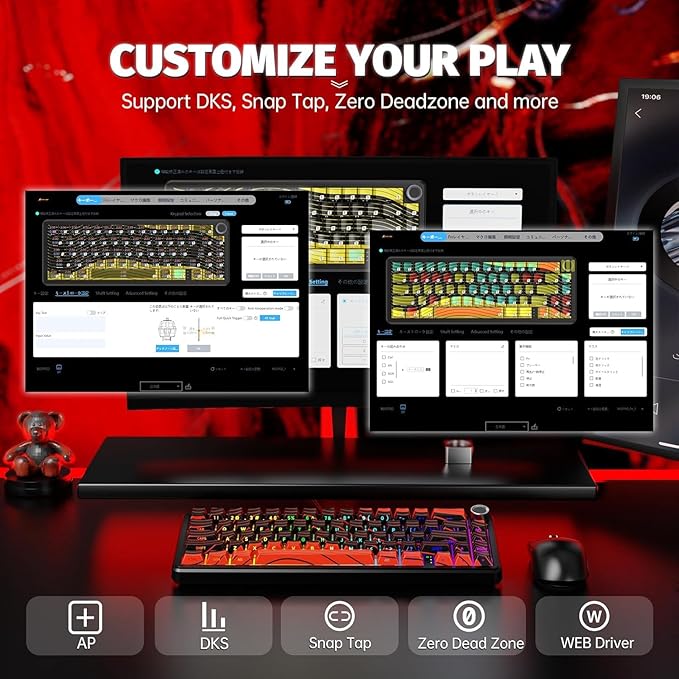 ATTACK SHARK X11 &amp X65 PRO HE Rapid Trigger Hall Effect Keyboard60% Magnetic Keyboard 8K Polling Rate RGB Hot SwapWireless Gaming Mice with Charging Dock 22K DPIBT/2.4Ghz/WiredCoiled Cable-Red
