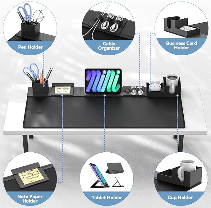 KDD Desk Pad Mat Set 6 in 1 Mouse Mat with Magnetic Desktop Storage Accessories DIY Feature for Phone and Tablet Stand/Cup Holder/Pen Card Holder/Cable Management for Home Office Accessories