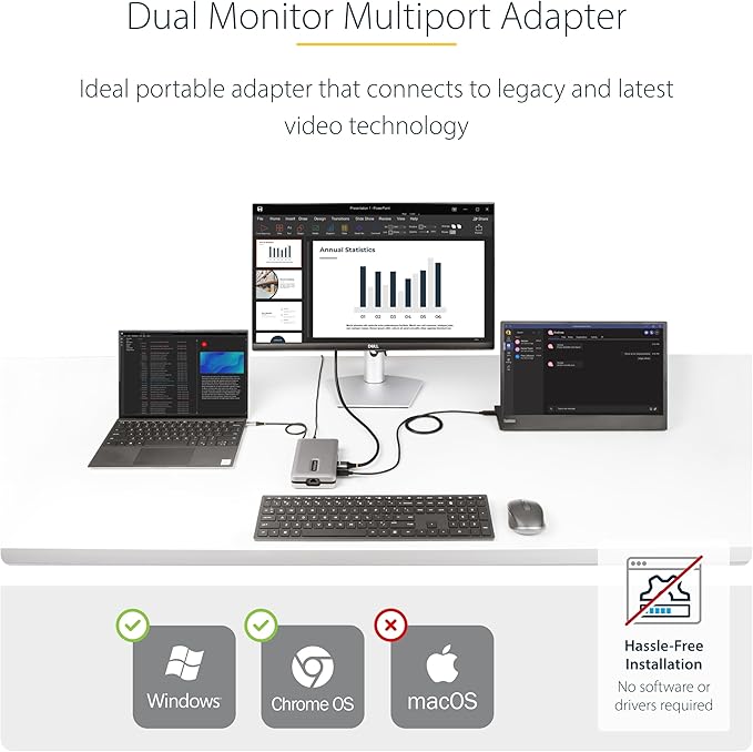 StarTech.com USB-C Docking Station for Windows and ChromeOS Dual Monitor 4K 60Hz USB-C/HDMI or 1080p VGA HDR10 USB 10Gbps Hub 100W Laptop Charging GbE - TAA