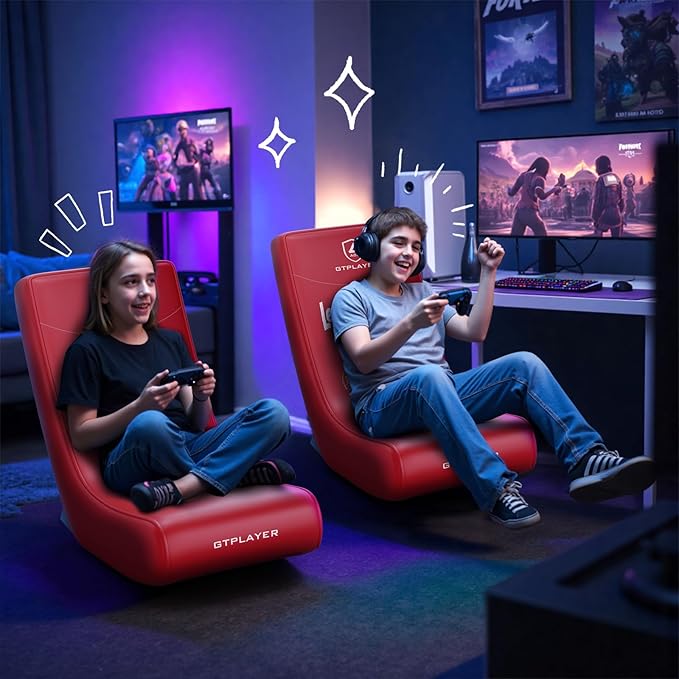 GTPLAYER Floor Rocking Gaming Chair – Floor Rolling Game Chairs with Angle Limiter Gamer Rocker Floor Seat Compact &amp Lightweight Red Football