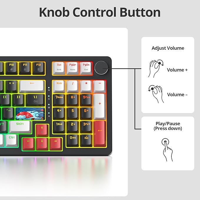 Wired Creamy Gaming Keyboard with Number Pad 96% Hot-swappable Mechanical Keyboard Full Layout Custom Keyboard Gasket Mounted with Red Switch Knob Control(Black)