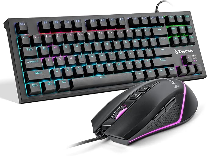 RGB Mechanical Gaming Keyboard 87 Keys TKL Design Backlit with Multiple Light Modes USB Wired Fast Response Time for PC Laptop Gaming Console