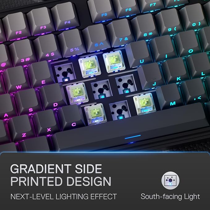 Redragon K707 PRO GB 80% Gasket RGB Gaming Keyboard 3-Modes Wireless TKL Mechanical Keyboard w/Hot-Swap South-Facing LEDs Socket PBT Gradient Keycaps &amp 5-Layer Noise Dampening Custom Linear Swi