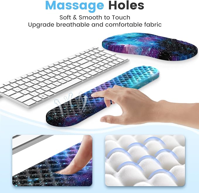 HAOCOO Ergonomic Mouse Pad with Wrist Rest Keyboard Wrist Rest Pad 3 PCS Computer Mouse Pad Sets for Desk Memory Foam Mousepad with Wrist Support for Office Gaming Laptop Galaxy Purple
