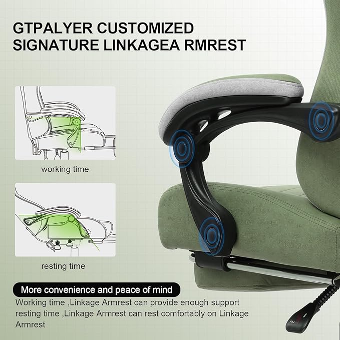GTPLAYER Gaming Chair Computer Office Chair with Pocket Spring Cushion Linkage Armrests and Footrest High Back Ergonomic Computer Chair with Lumbar Support Task Chair with Footrest